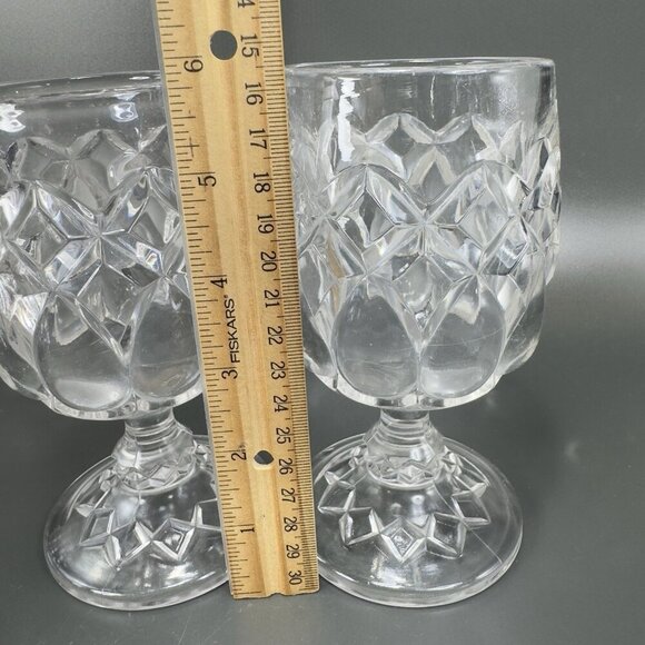 Antique Adams Glass Co Jacobs Tears Clear Goblets Cups Set 2 Manganese 365nm UV - Picture 5 of 15